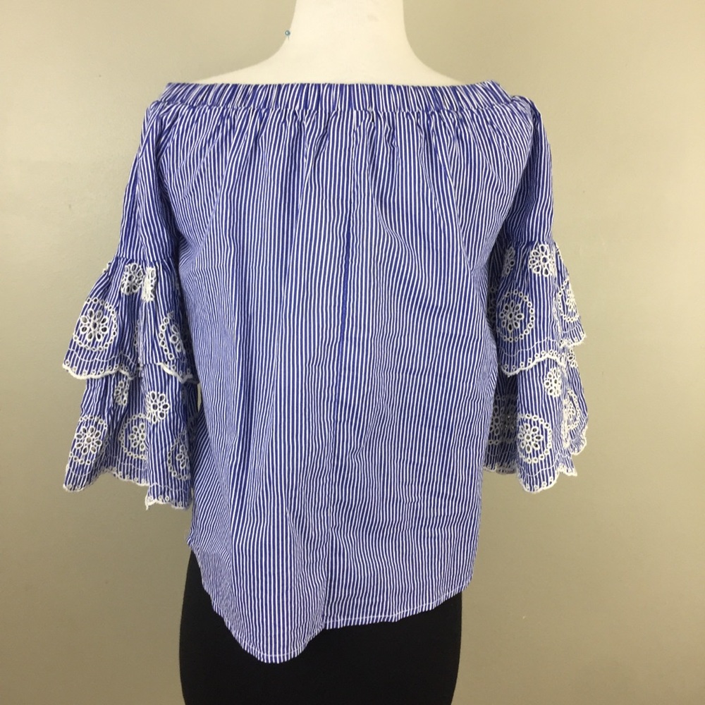 Rebellion Striped Off Shoulder Bell Sleeve Top - Picture 3 of 5